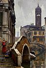 Venice Canvas Paintings - The Ponte dei Pugni, Venice, with the Campanile of Sta. Fosca beyond
